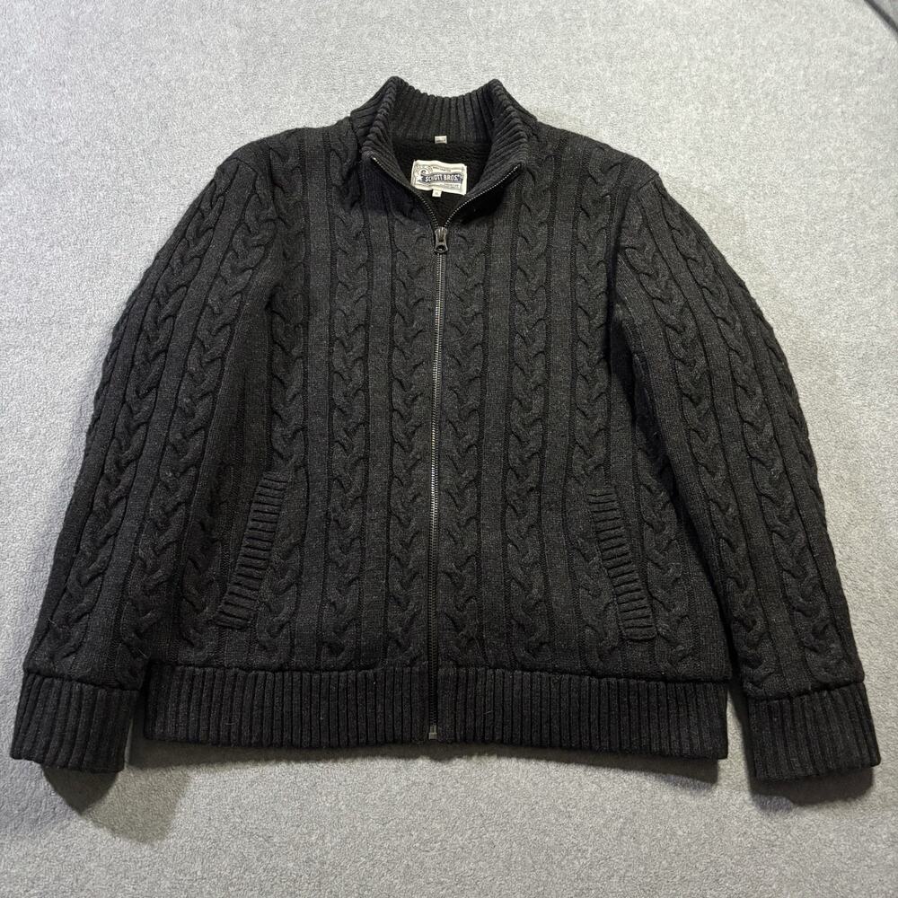 Schott Bros Men XL Wool Blend Cable Knit Fleece Lined Full Zip Sweater Jacket